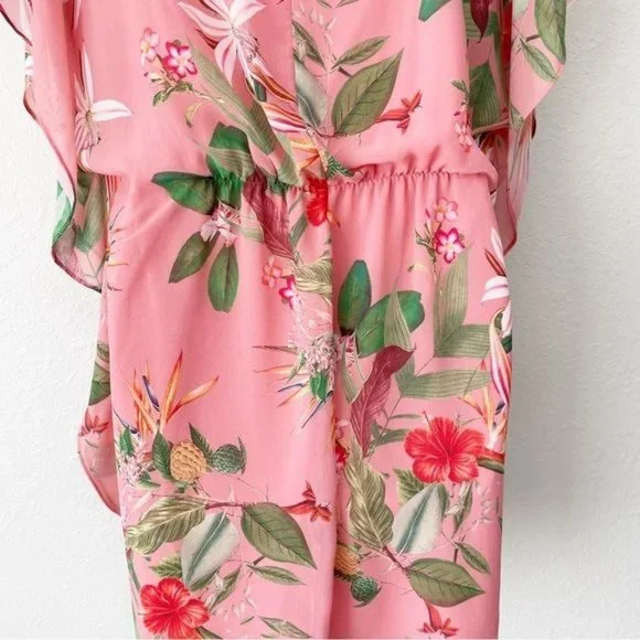 Express pink floral sheer chiffon cinched waist dress M - Picture 11 of 15